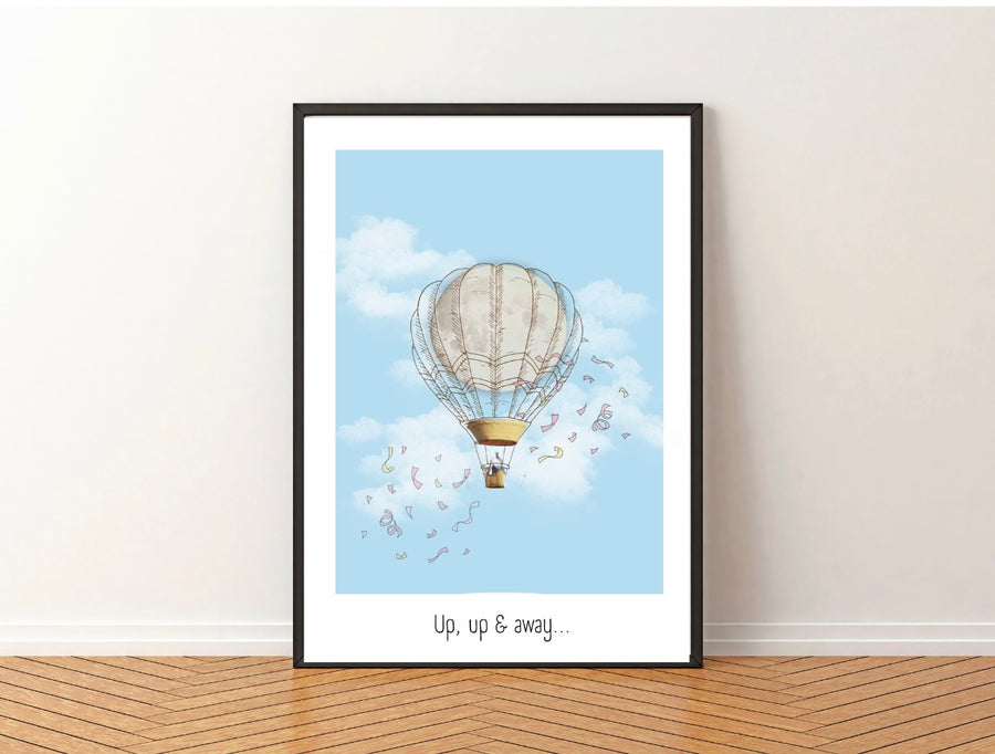Up, up and away, full moon hot air balloon wall art giclee print from original photography