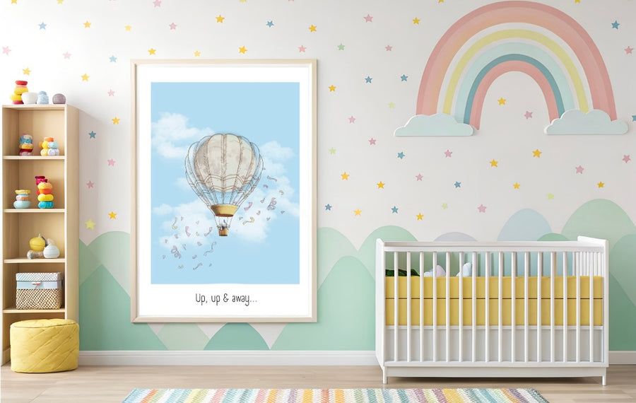 Up, up and away, full moon hot air balloon wall art giclee print from original photography