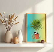 Cat in a plant pot A4 giclée print on 310gsm Hahnemühle German Etching paper