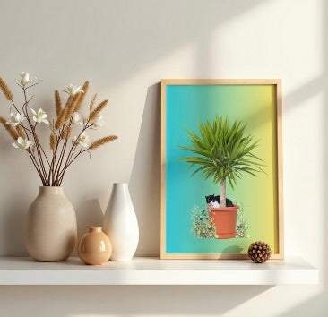 Cat in a plant pot A4 giclée print on 310gsm Hahnemühle German Etching paper