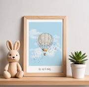Up, up and away, full moon hot air balloon wall art giclee print from original photography