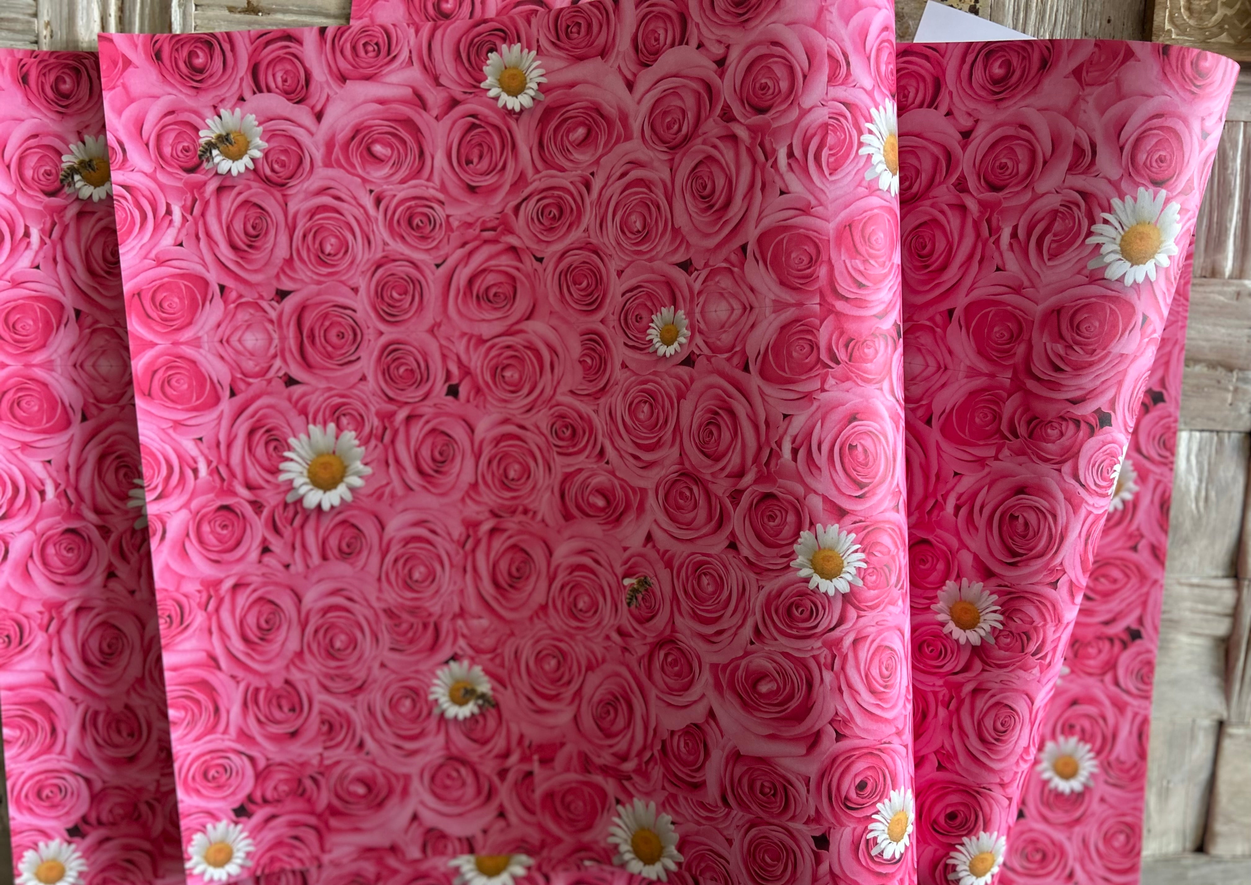 Pink rose & daisies wrapping sheets, 100gsm, 500mm x 700mm