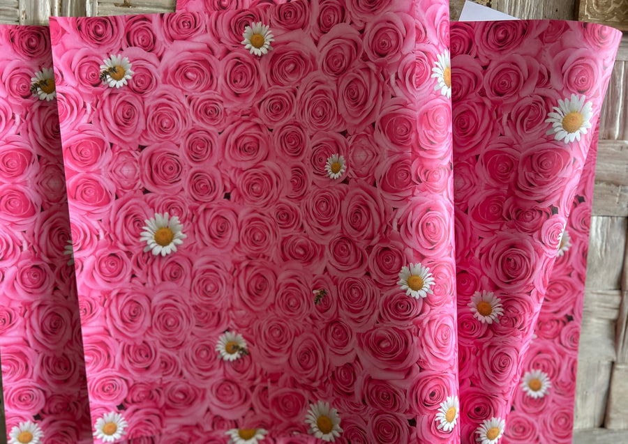 Pink rose & daisies wrapping sheets, 100gsm, 500mm x 700mm
