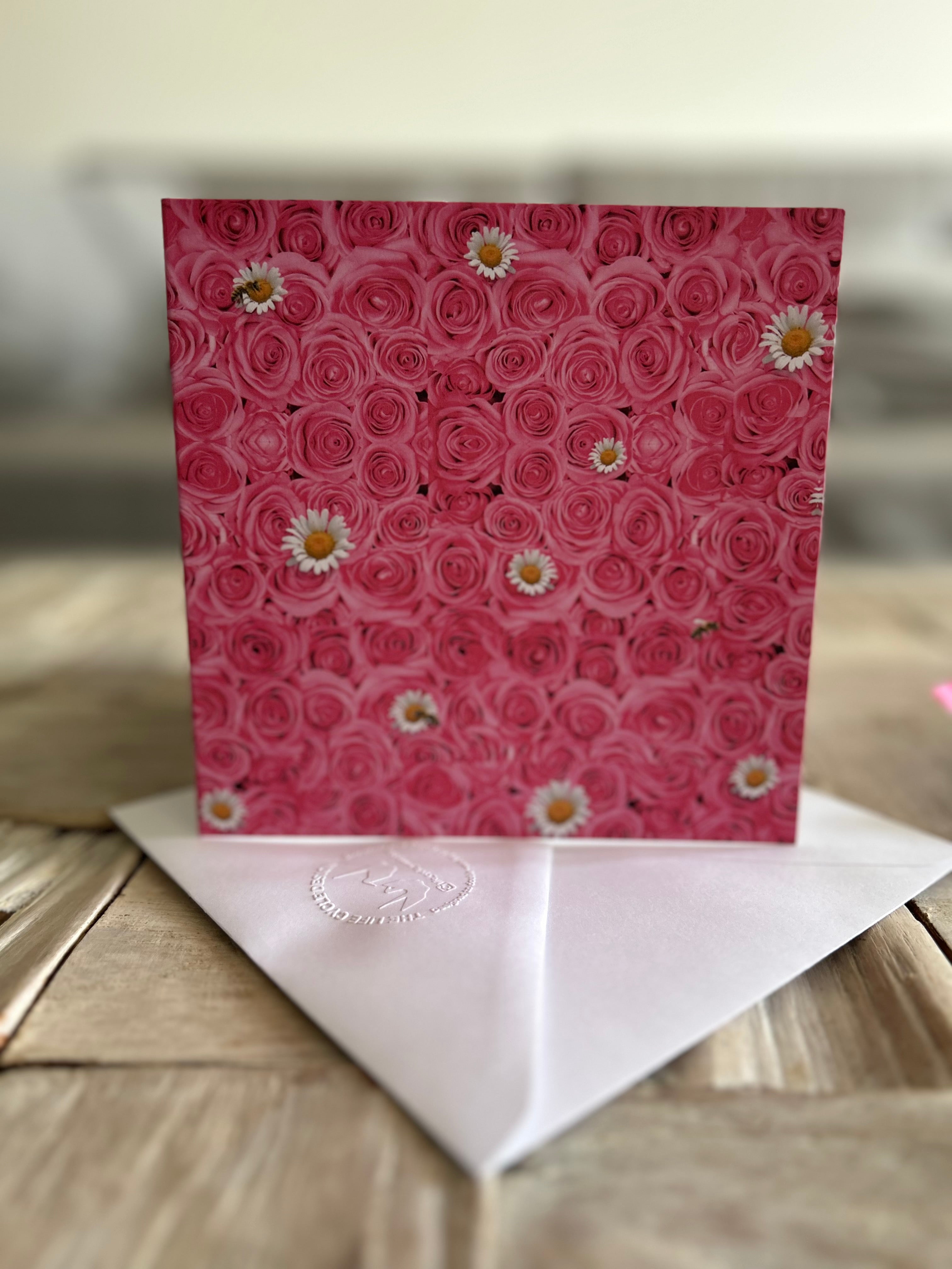 Pink rose & daisies greeting card. One card, blank inside