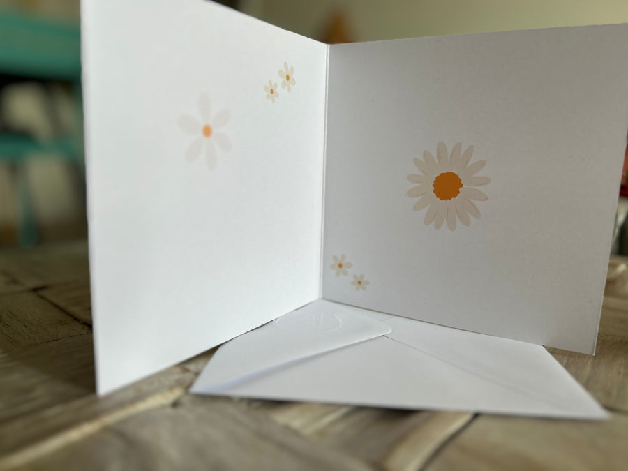 Pink rose & daisies greeting card. One card, blank inside