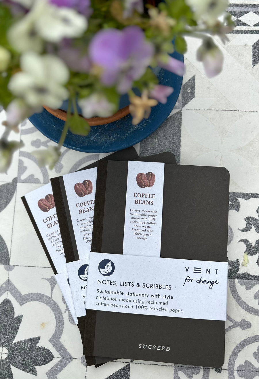 Reclaimed kiwi, coffee beans, cherry or lavender (15cm x 21cm) notebooks with 100% recycled paper- Winner Gift of the Year 2022