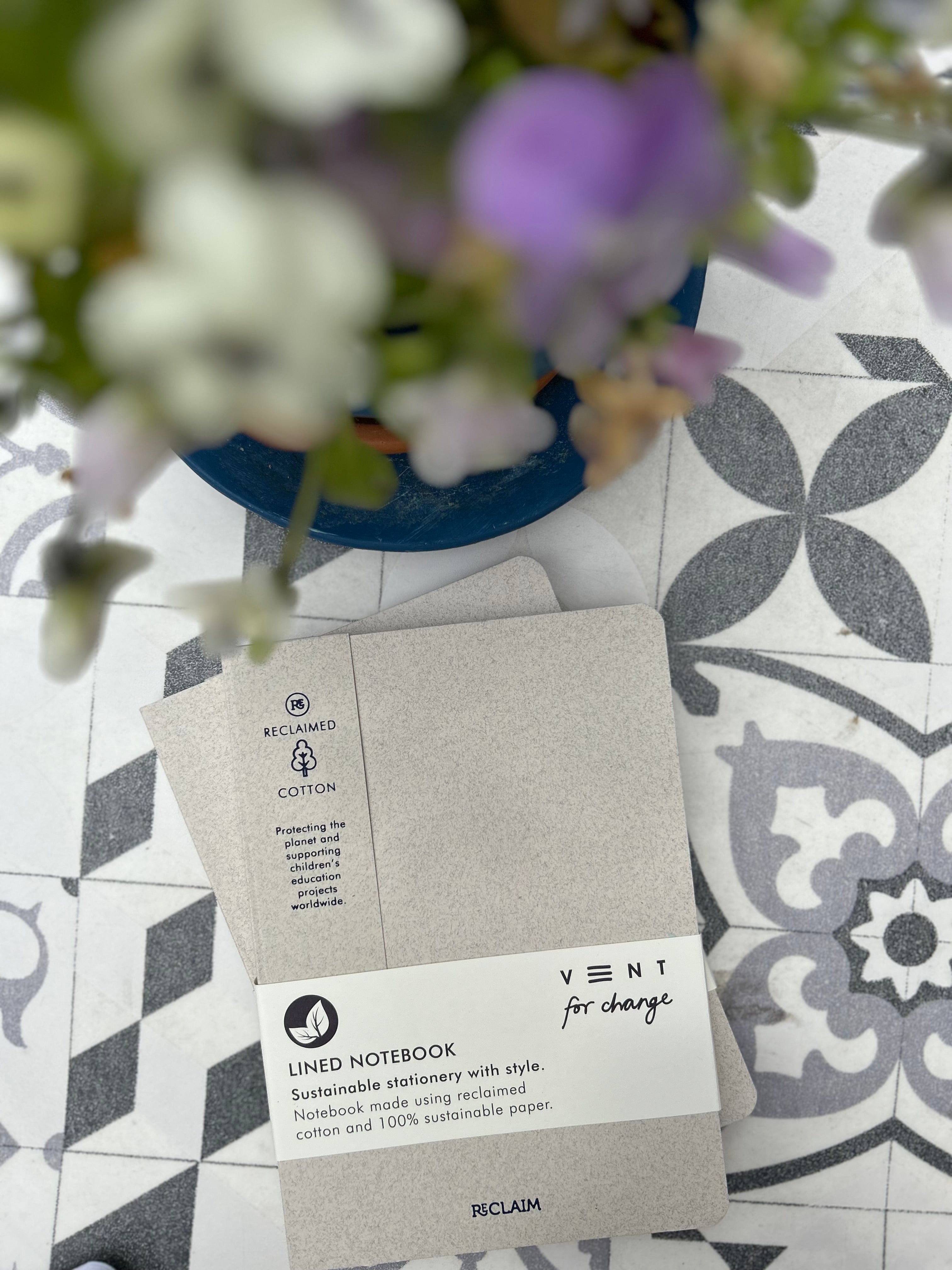 Reclaimed cotton  15cm x 21cm notebook – sustainable lined journal.