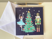 The Nutcracker Christmas card on a navy background