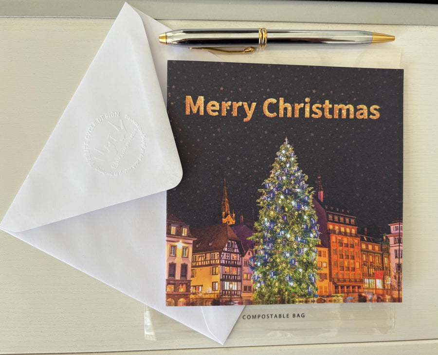 Magical Strasbourg Christmas market- luxe, eco-friendly Christmas card with hand embossed envelope.