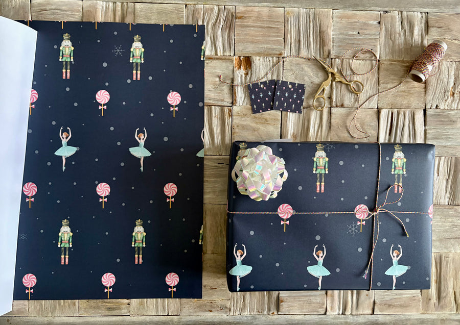 Eco-friendly Nutcracker inspired wrapping paper & gift tag set