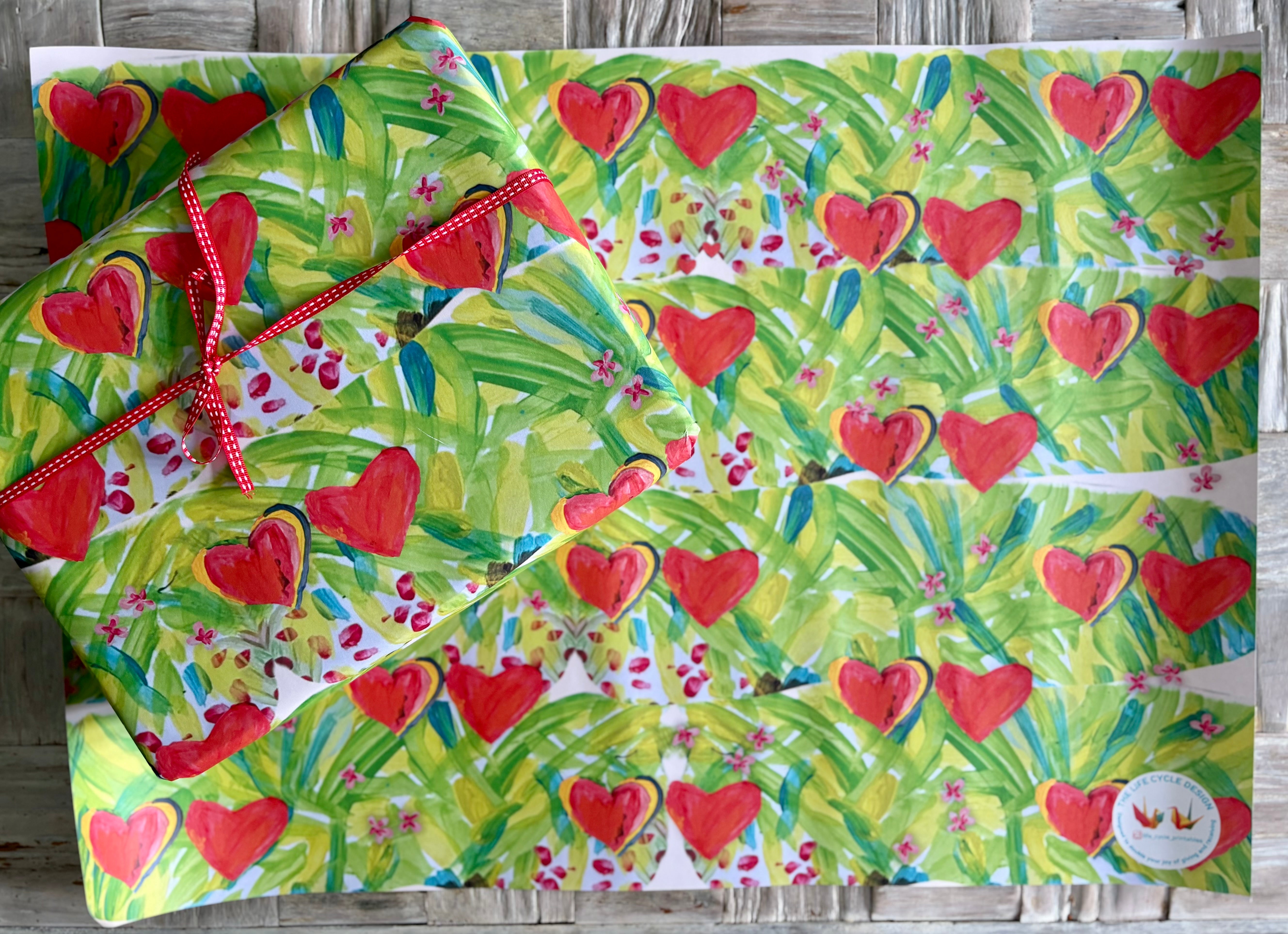 Painted hearts wrapping sheets, 120gsm, 500mm x 700mm