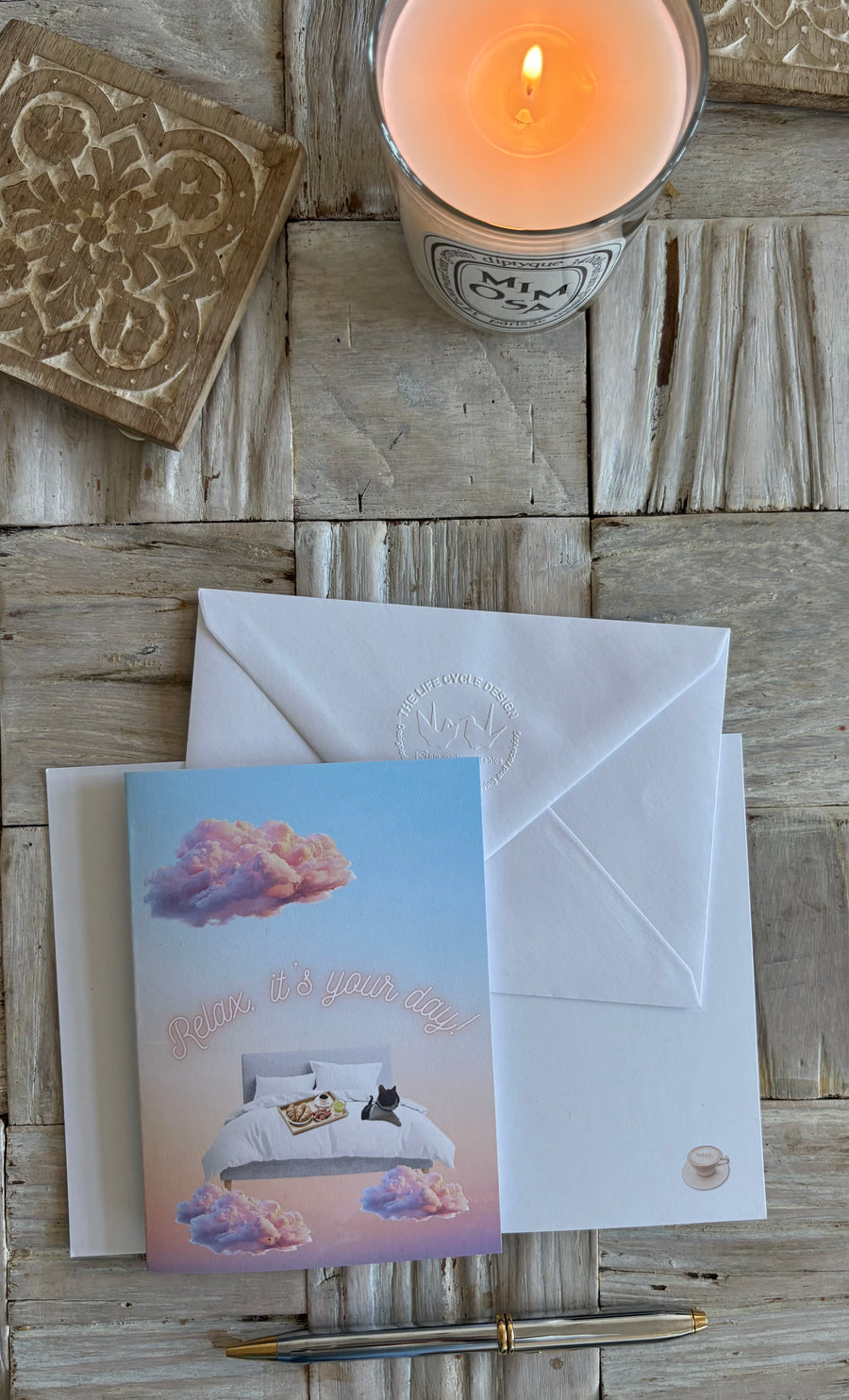 Relax, it's your day greeting card with hand embossed envelope