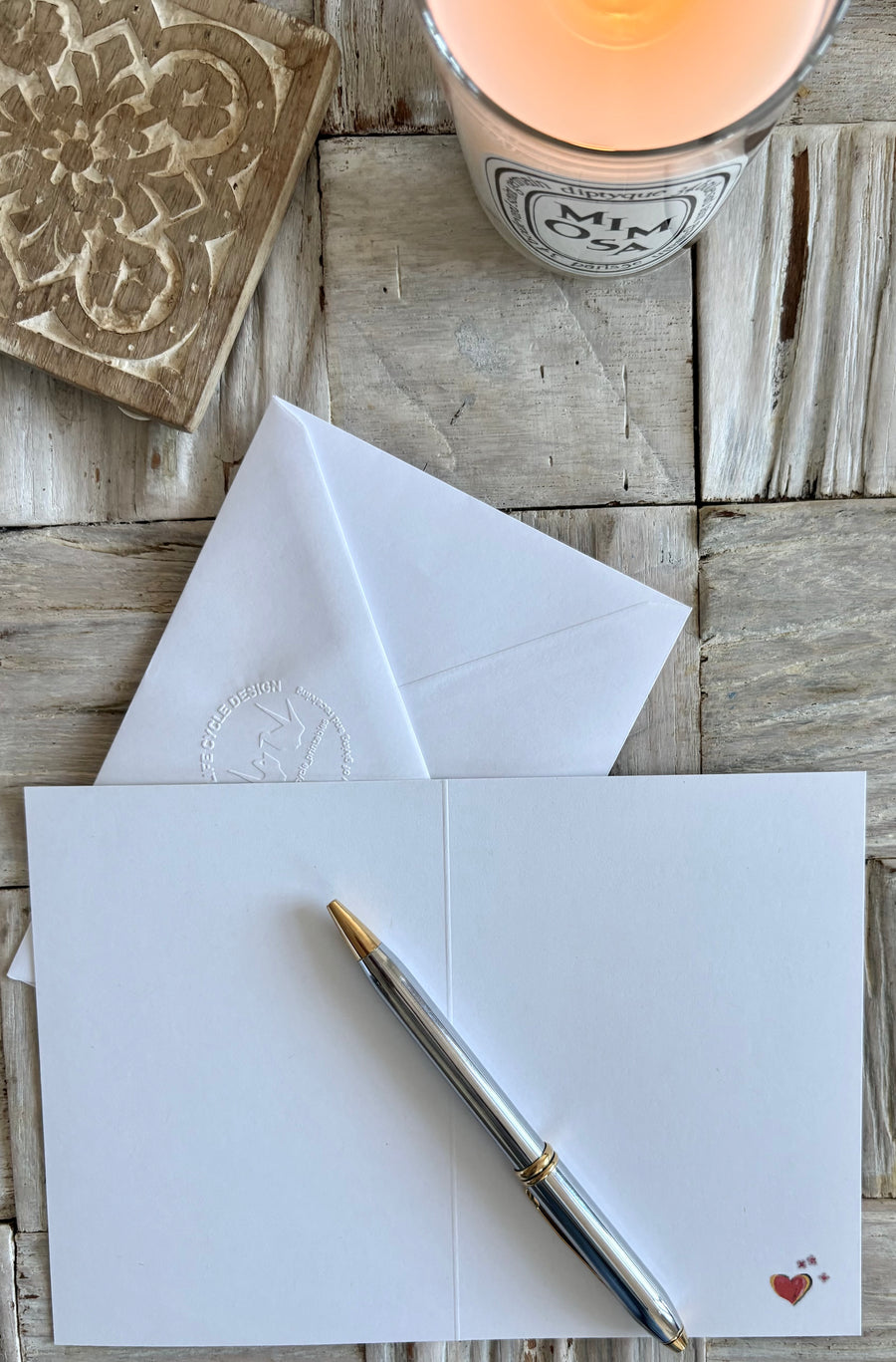 Painted hearts greeting card with hand embossed envelope